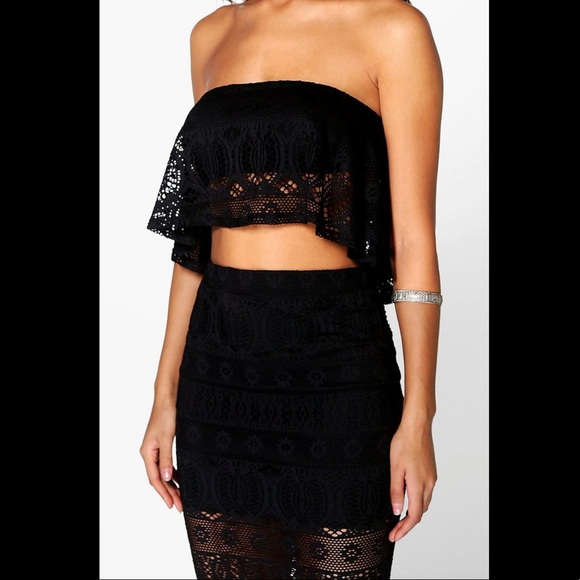 Boohoo Black 2 pc midi skirt and top sz L - Picture 3 of 4